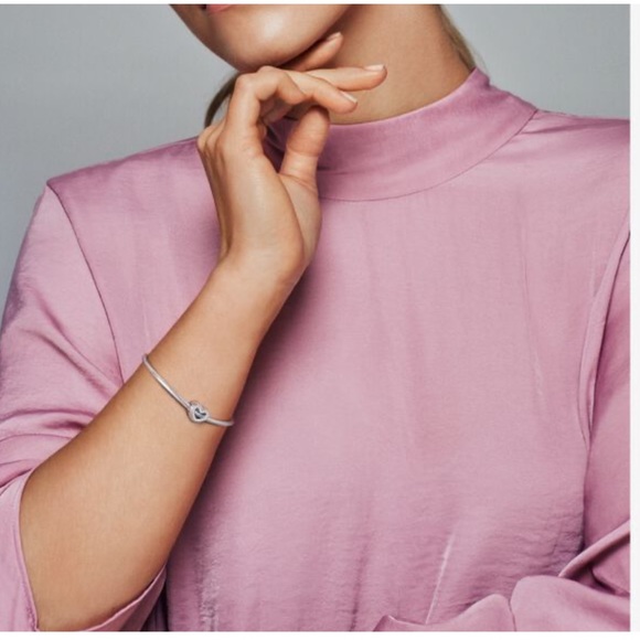 NWT Pandora Snake Chain Pattern Open Heart Charm - Picture 2 of 4